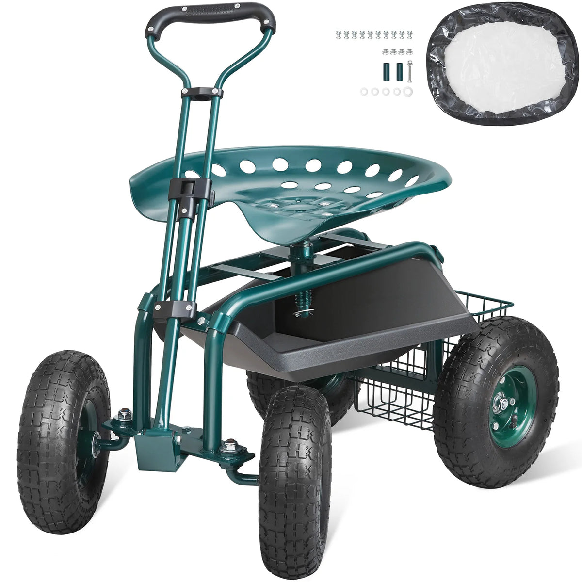 SucceBuy Rolling Garden Cart With Swivel Seat And Wheels