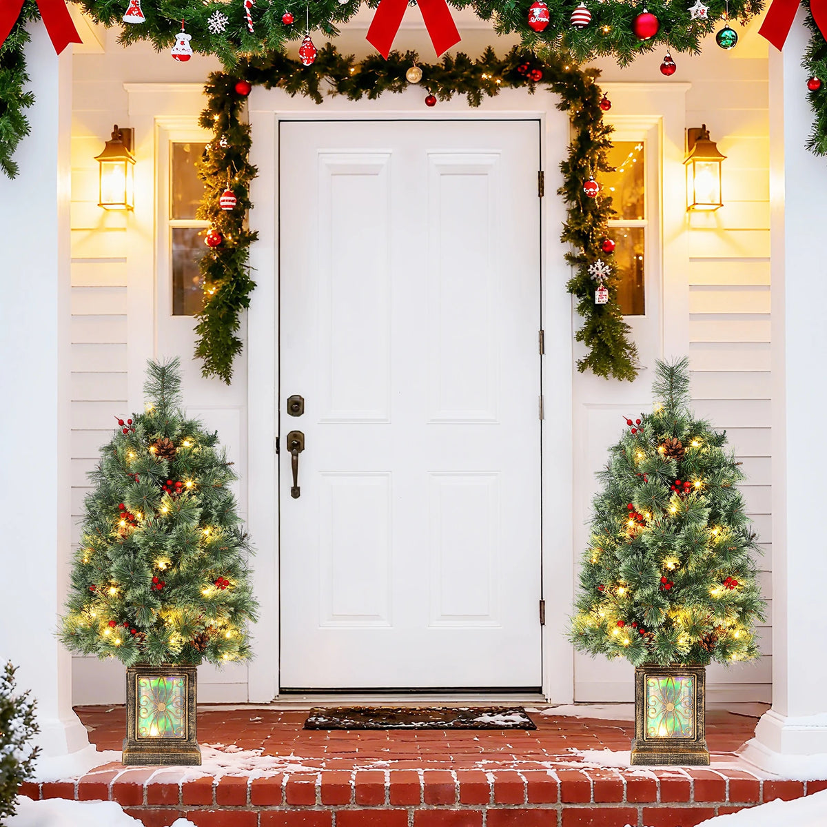 Prelit Artificial Christmas Pine Tree With LED Lights