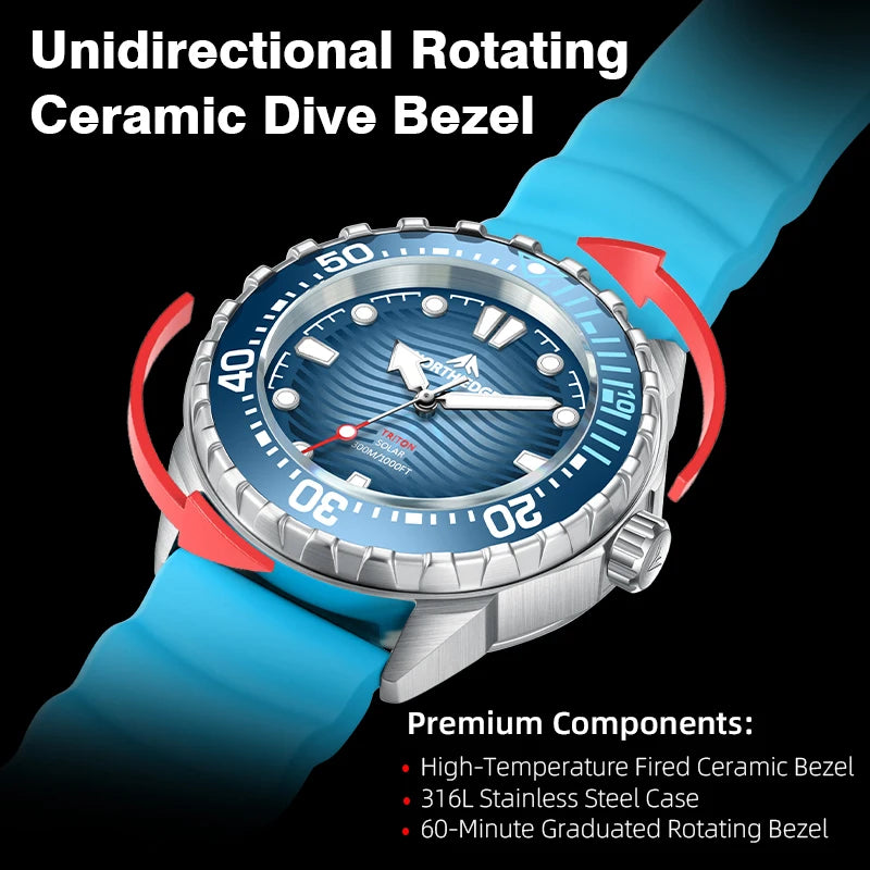 NORTH EDGE Triton Solar Powered Dive Watch Waterproof Digital