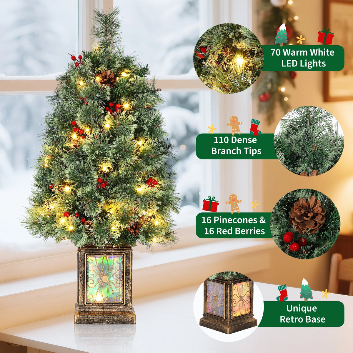 Prelit Artificial Christmas Pine Tree With LED Lights