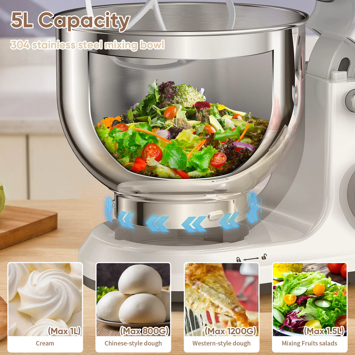 BioloMix Digital Stand Mixer With Dough Hook And Whisk