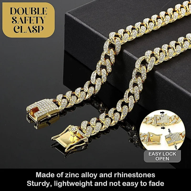 Luxury Stainless Steel Dog Chain Collar With Jeweled Accents