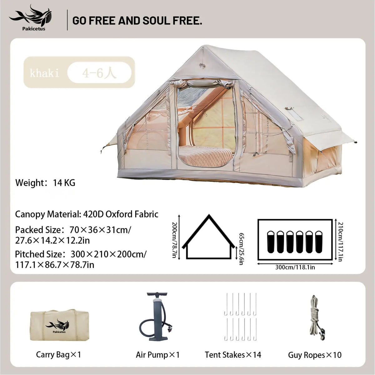 Pakicetus Quick Setup Waterproof Inflatable Camping Tent