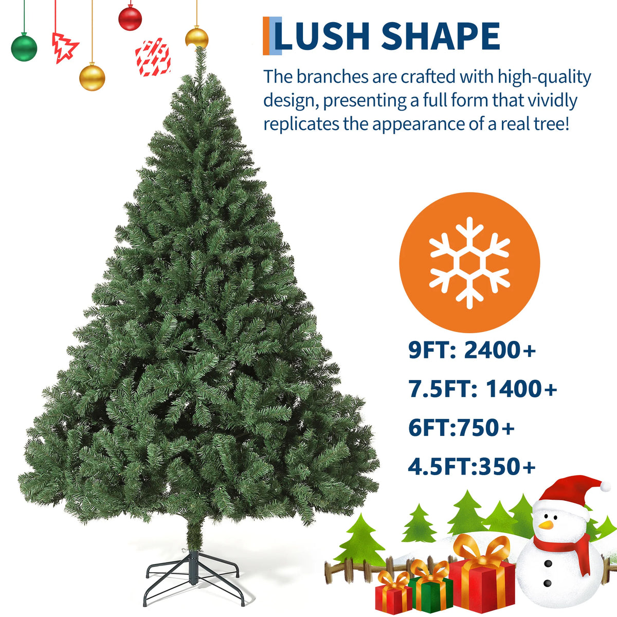 HiMiss Hinged Artificial Christmas Tree With Led Lights