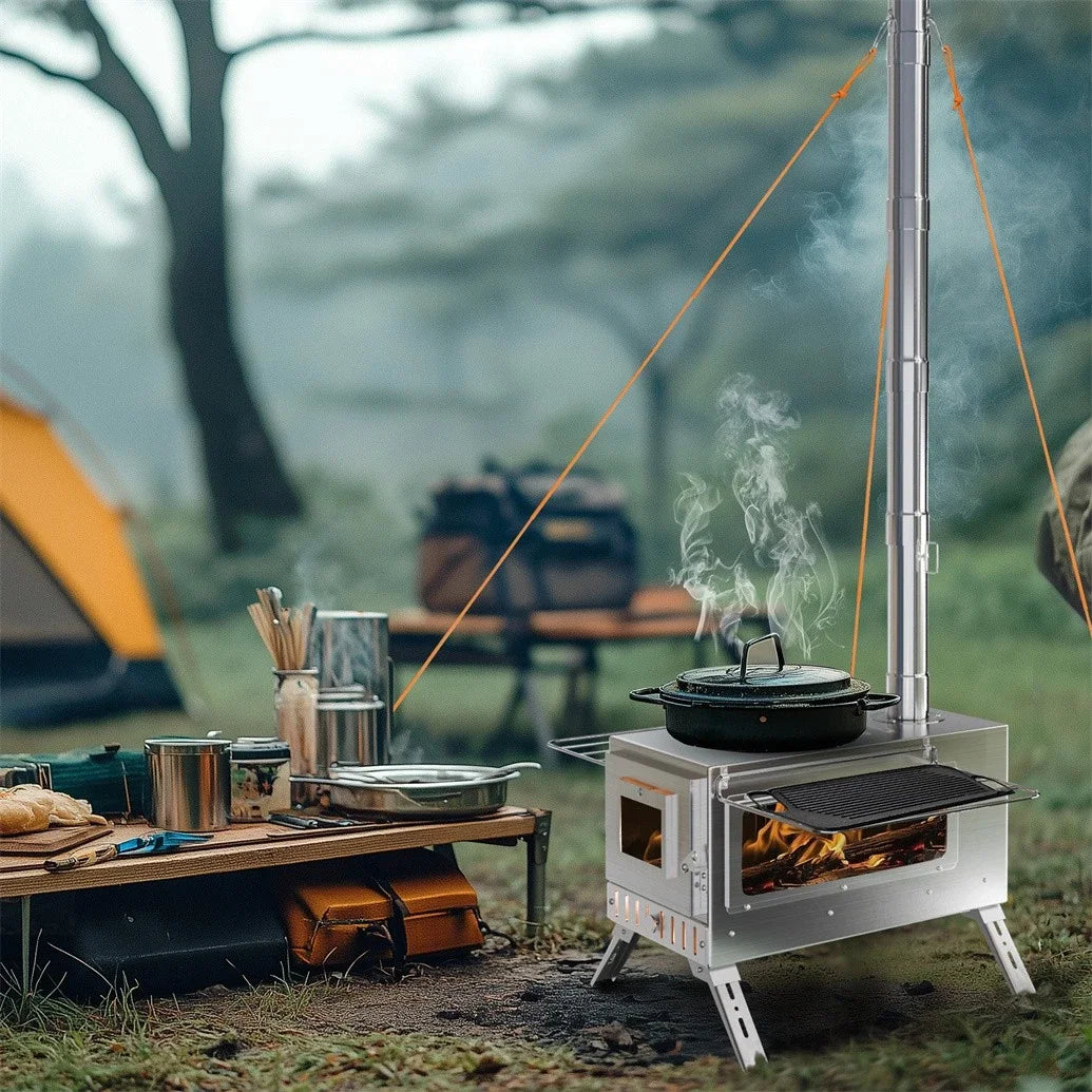 Outdoor Wood Burning Stove With Stainless Steel Chimney Pipe Set