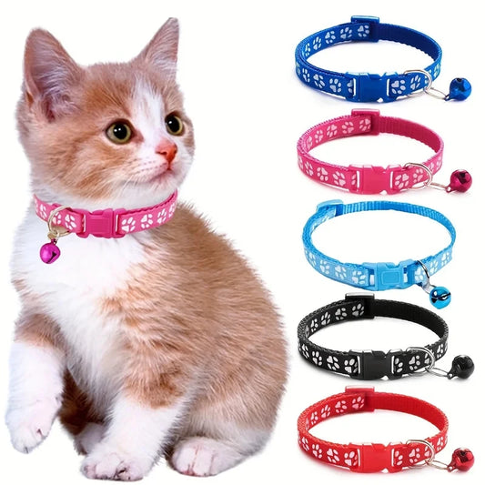 Decorative Adjustable Cat Collar With Bell And Ribbon Strap