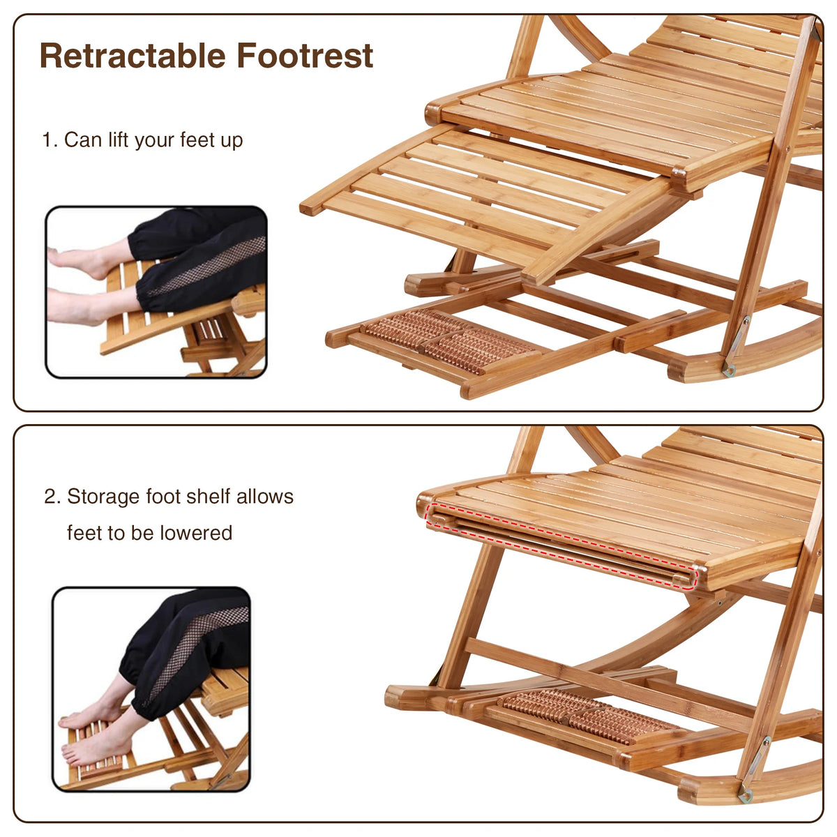 Bamboo Folding Rocking Chair For Indoor Outdoor Use