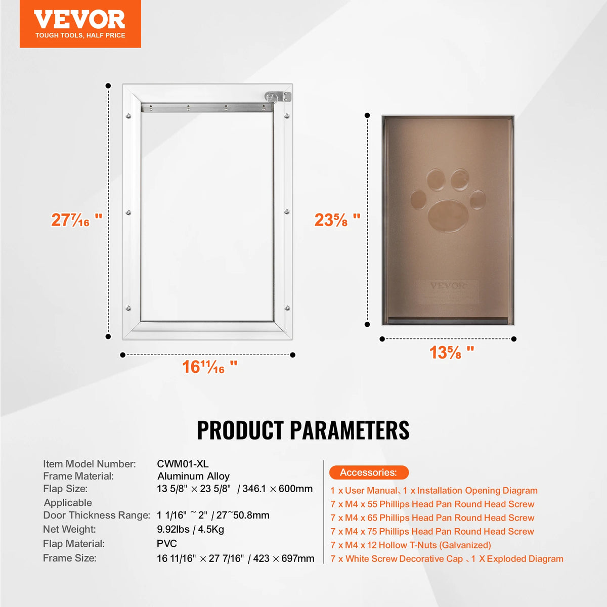 Adjustable Aluminum Pet Door With Lock And Weatherproof Flap