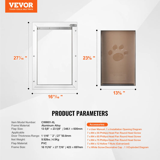 Adjustable Aluminum Pet Door With Lock And Weatherproof Flap